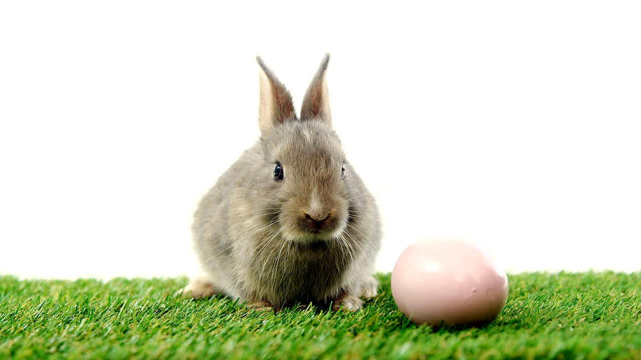 부활절 달과 부활절 토끼 잔디에