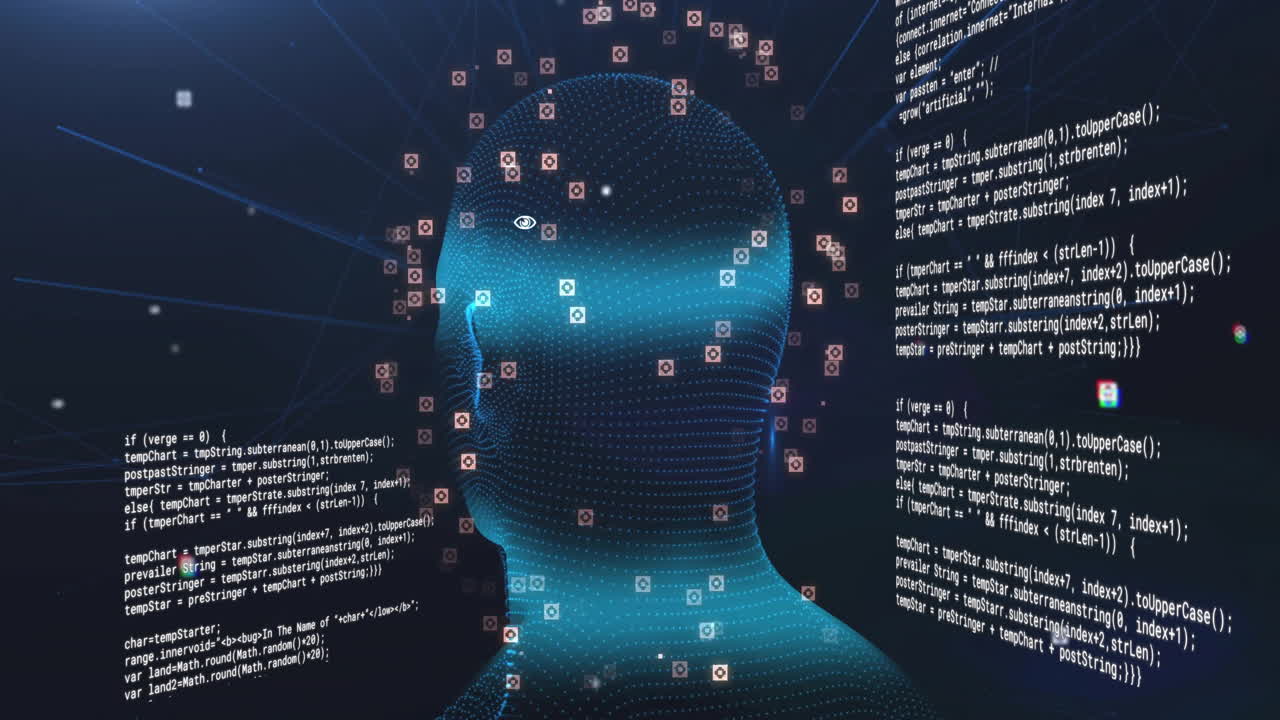 animación del procesamiento de datos sobre humano digital con íconos