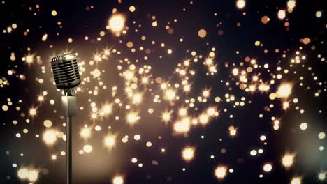 Animation-of-retro-microphone-over-glowing-spots-of-light