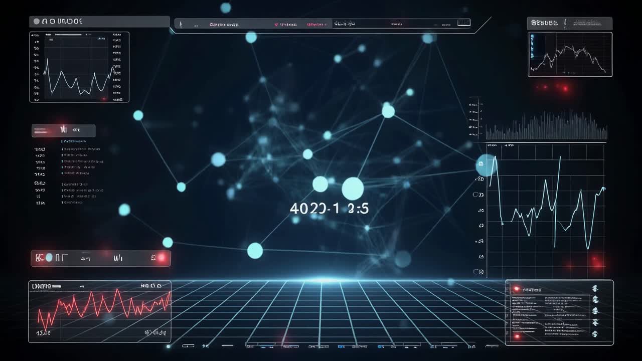 Futuristic HUD Interface with Digital Data Visualization and Network