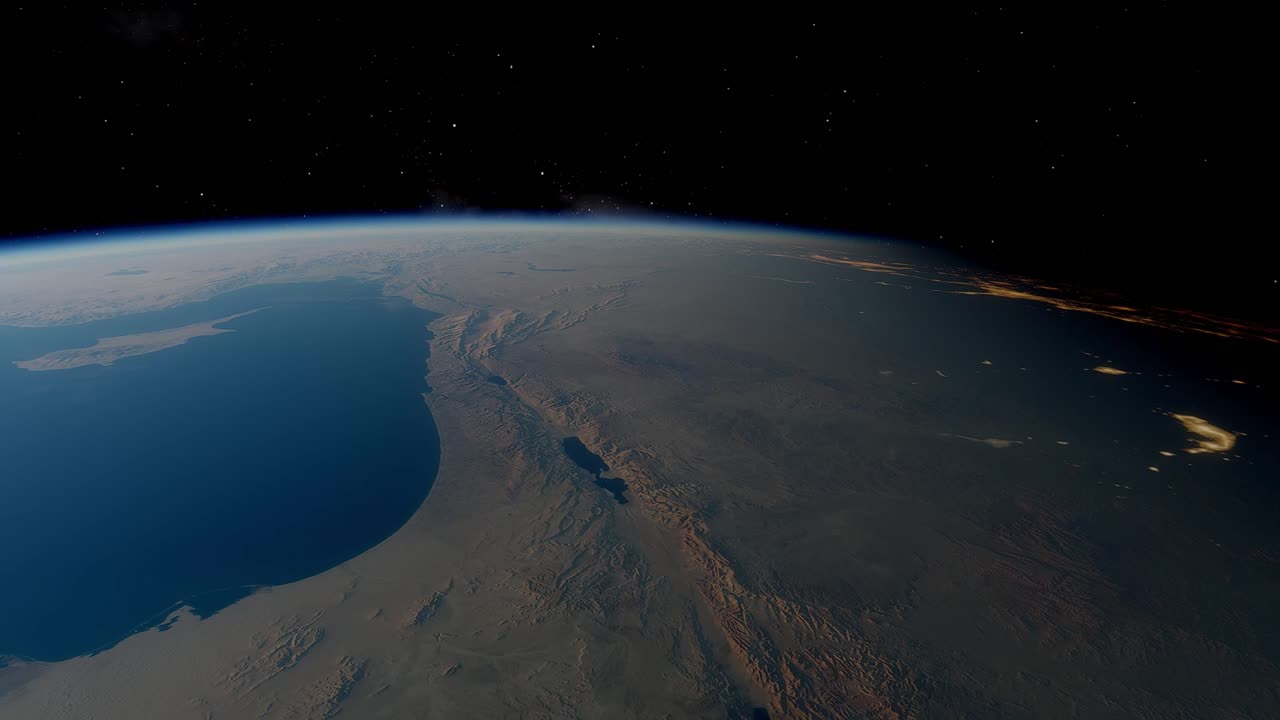 Middle East From Outer Space video with city lights moving into darkness from high orbit