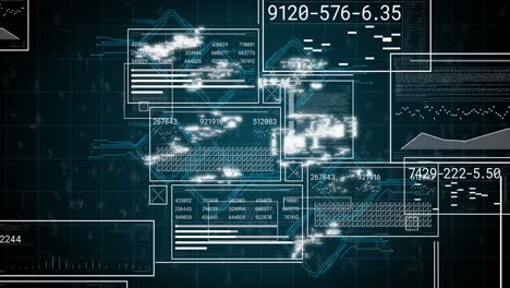 animación de redes de conexiones con iconos y procesamiento de datos