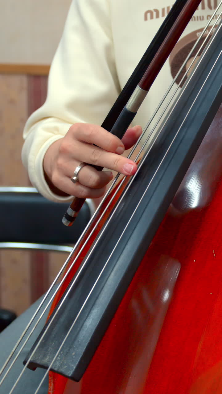 Close-up of Musician Playing String Instrument with Bow