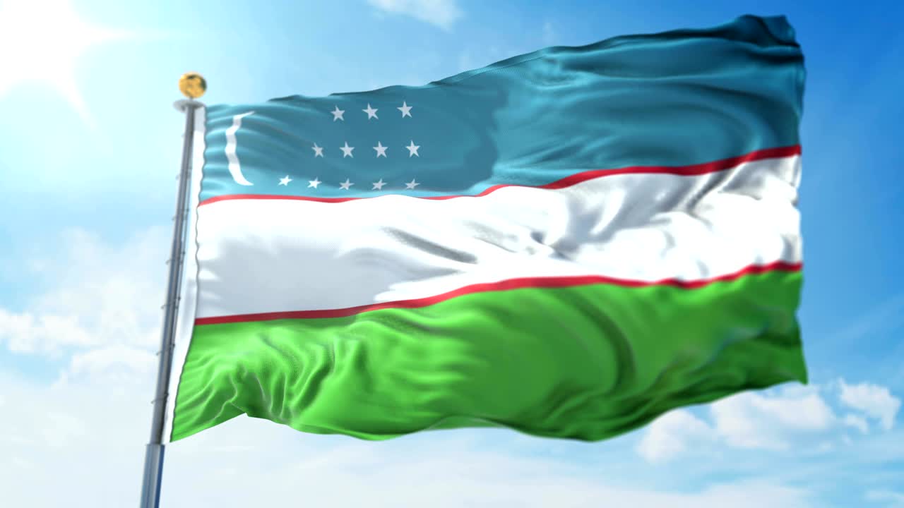 bandera de uzbekistán bucle sin costuras vídeo de renderización 3d. hermoso bucle de tela textil agitando