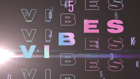 animación de números y letras cambiantes y solo texto de buenas vibraciones sobre fondo negro