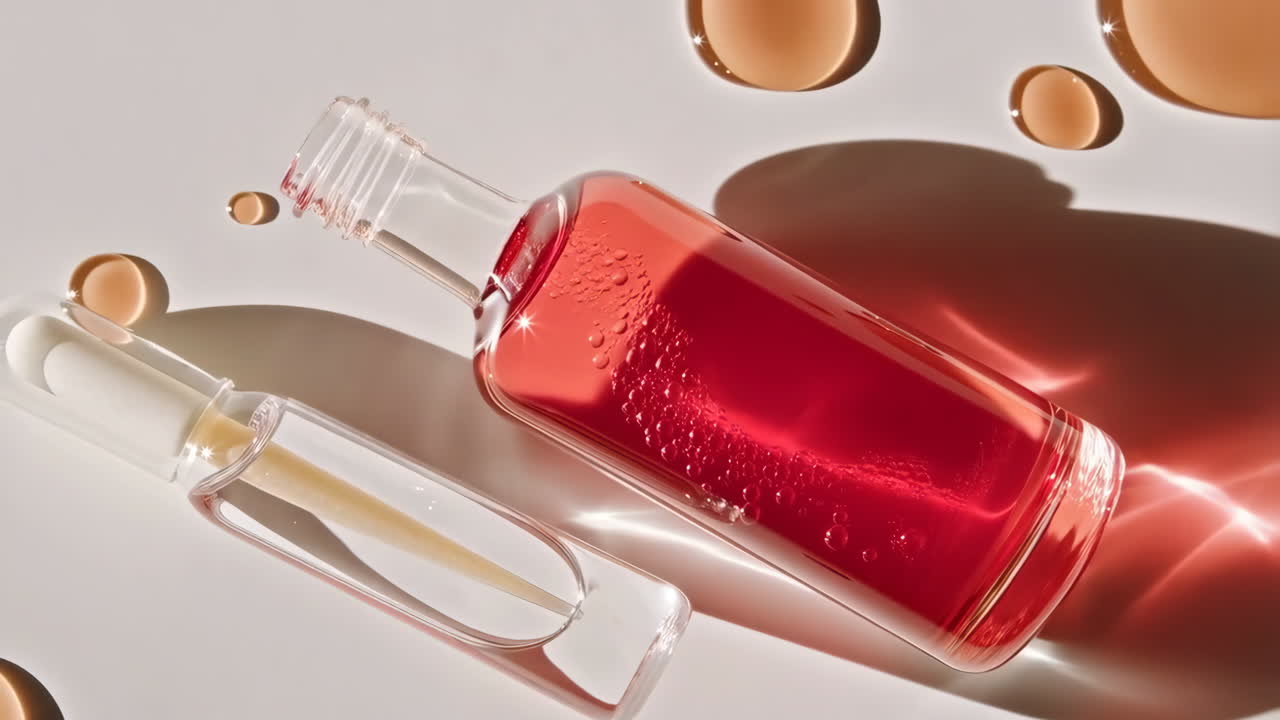 Skincare Serums with Dropper Bottles and Liquid Drops