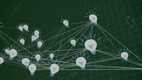 animación de la red de conexiones con iconos sobre ecuaciones matemáticas sobre fondo negro
