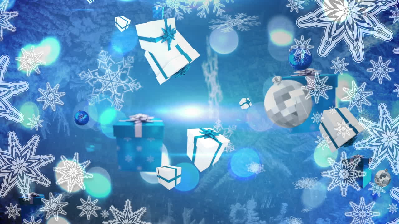 여러 개의 눈송이가 떨어지는 애니메이션