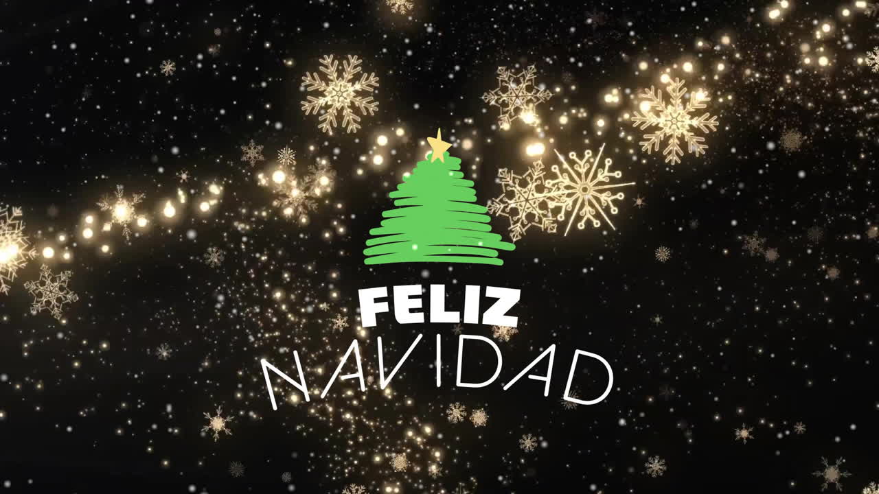 animación de feliz navidad texto sobre la nieve que cae