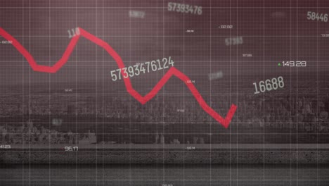 animación del procesamiento de datos financieros sobre el paisaje urbano