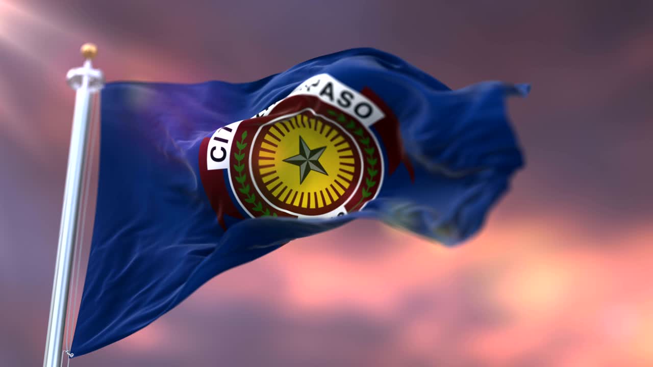bandera de la ciudad de el paso al atardecer, ciudad de los estados unidos de américa - bucle