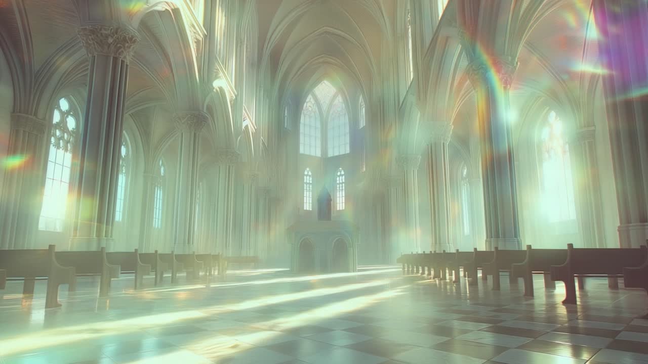 Interior of a Church with Rainbow Light