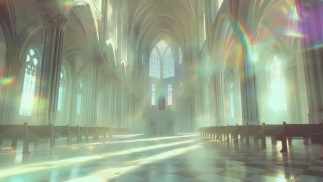 interior of a church with rainbow light