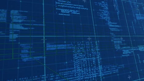 animación de gráficos y procesamiento de datos a través de la red de cuadrícula contra un fondo azul