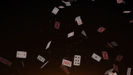 Animation-of-playing-cards-falling-on-black-background