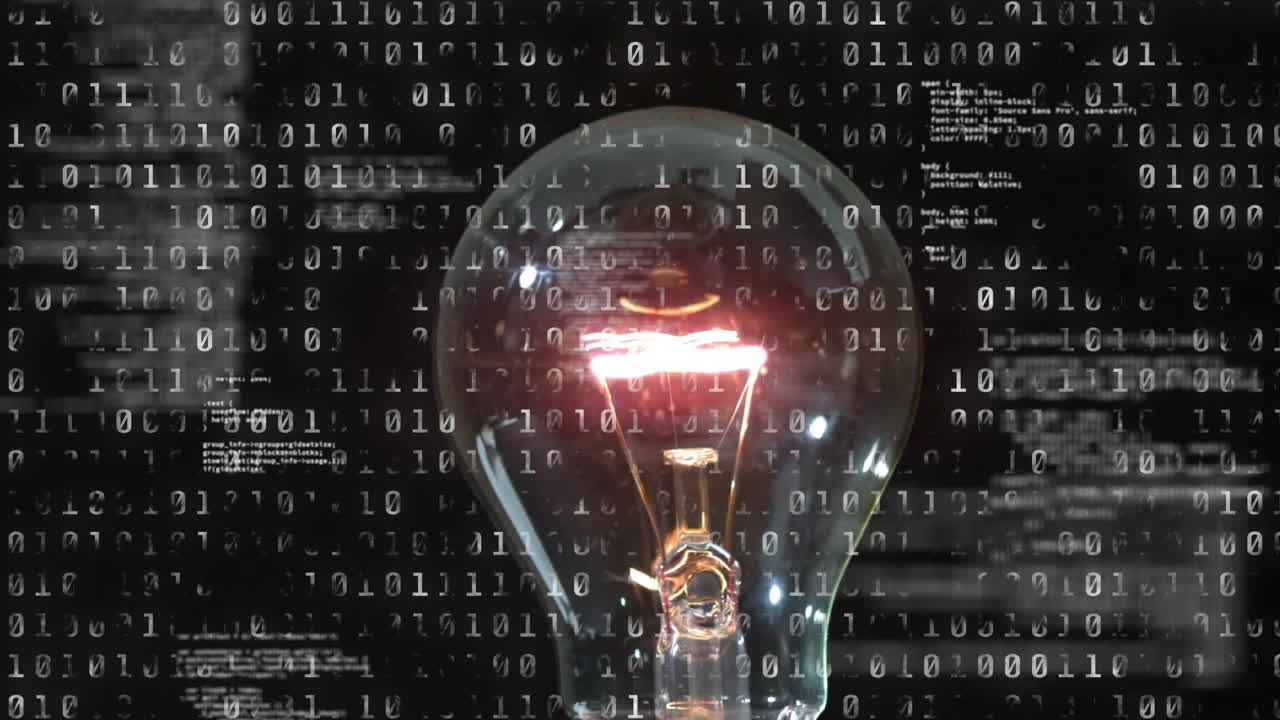 animación de bombillas y codificación binaria, procesamiento de datos científicos