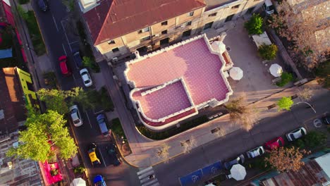 Palacio-Sermini-Castillo-Los-Jesuitas-in-Chile,-Aerial-Top-Down