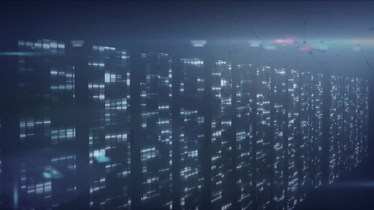 animación de puntos de luz y formas sobre fondo azul