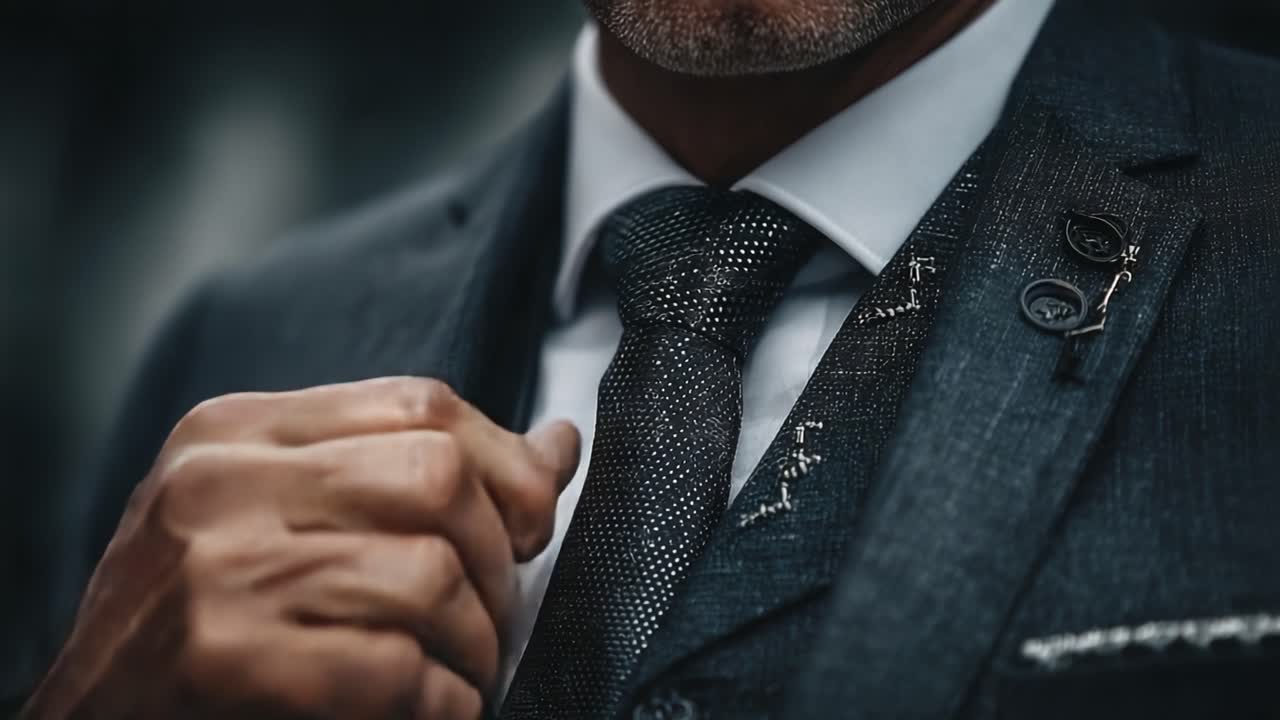 A Close-Up on Elegant Men's Fashion: The Art of Tailoring, Detailing, and Sophistication Captured in a Stylish Suit Ensemble