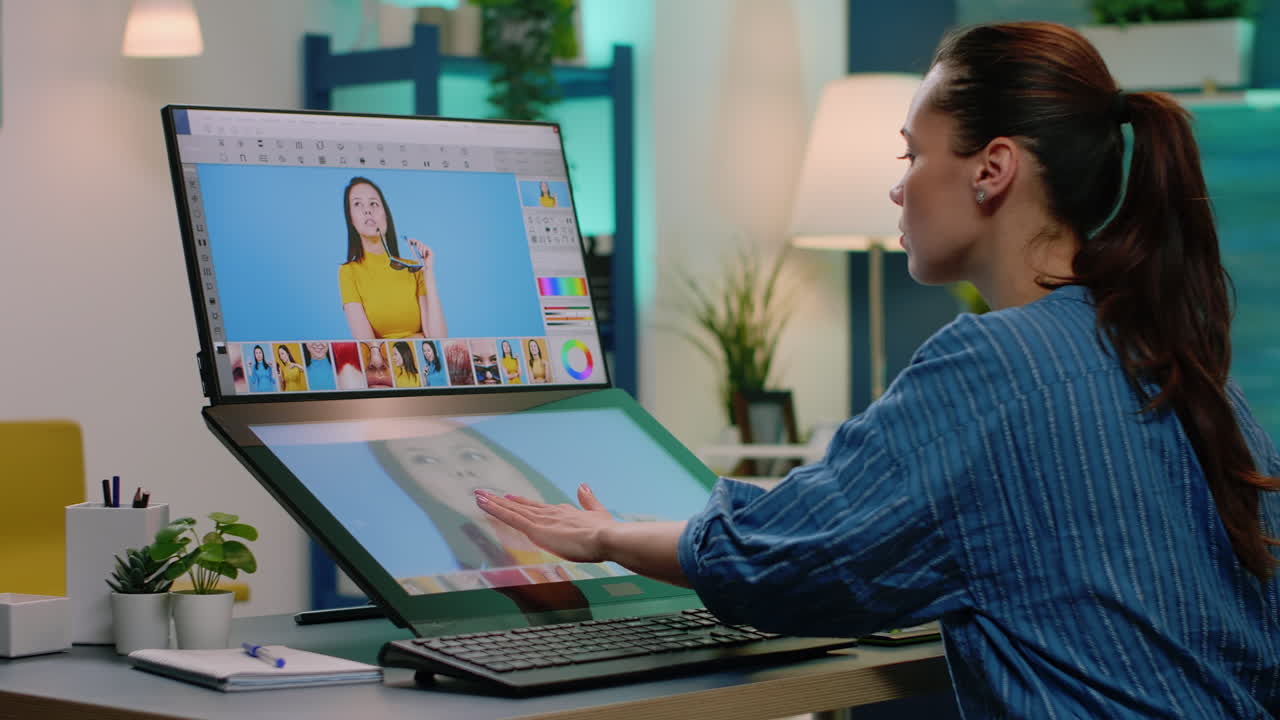 Professional artist editing pictures using retoucher