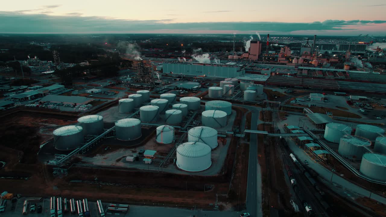 넓은 저장 크와 상승하는 굴이 있는 사바나 종이 공장에서 저녁