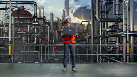 engineer with laptop at industrial plant