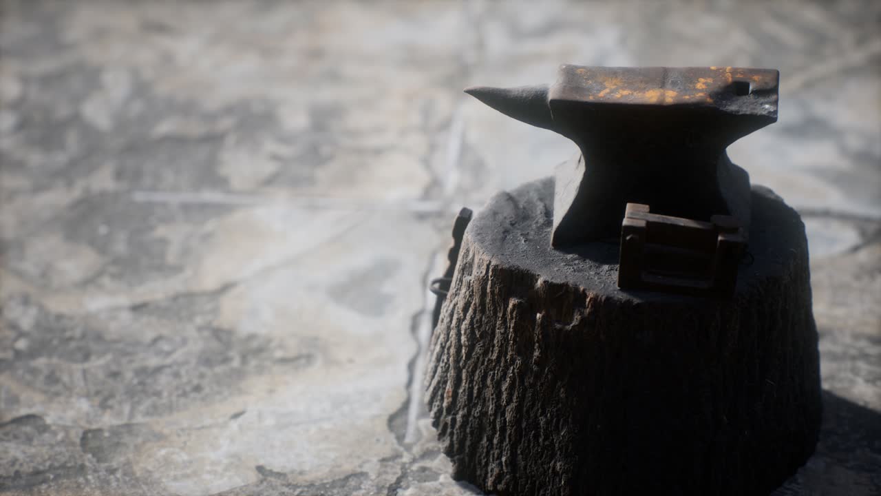 Old anvil attached to a stump