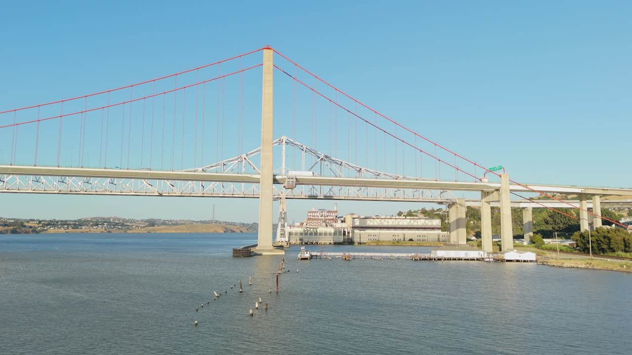 Alfred Zampa Memorial Bridge Aerial With Bay Area Industrial Background
