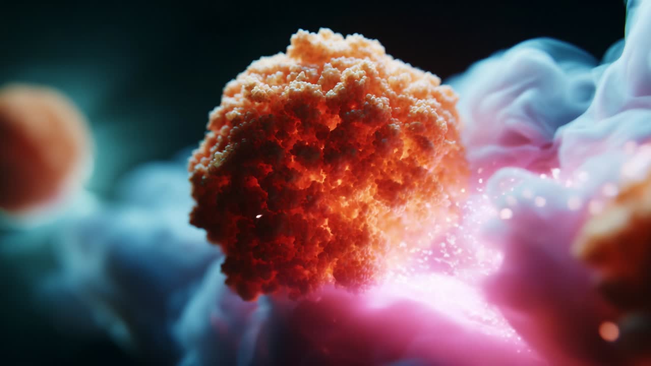 Dynamic Visualization of Cellular Activity Highlighting the Interplay of Microorganisms with Energy Release, Rendered in Stunning Detail, Emphasizing the Beauty of Biological Processes in Motion