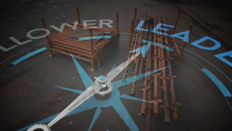 animation of compass with follower text over warehouse