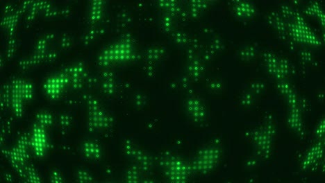 Abstrakte-Technologie-Daten-Hintergrund-Digitales-Netzwerk-Licht-Glühen-Neon-Pixel-Punkte-Bewegungsgrafiken-Visuelle-Wirkung-Umgebung-Matrix-Farbverlauf-Gitter-Animation-Computer-4k-Grün
