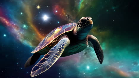 sea turtle flying in space