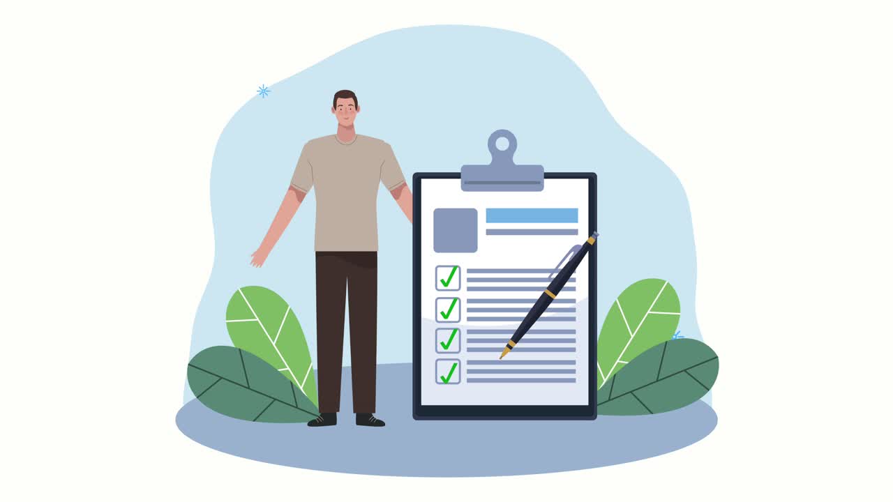 man with clipboard document animation