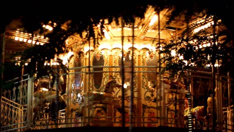 carousel horses spinning in circles on a merry go round at night