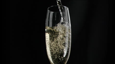 champagne flowing in super slow motion in a flute