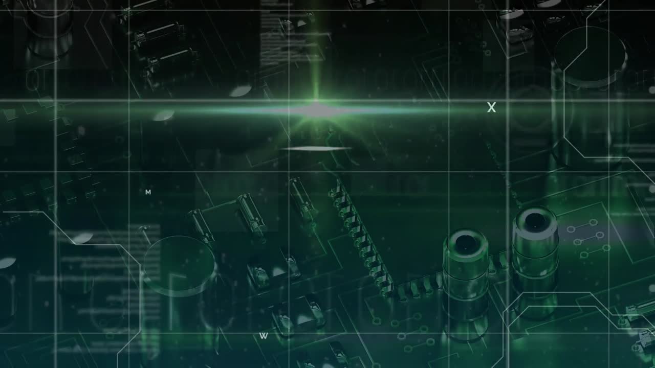 검은 바탕에 있는 마이크로프로세서 연결에 대한 빛과 데이터 처리 스 ⁇