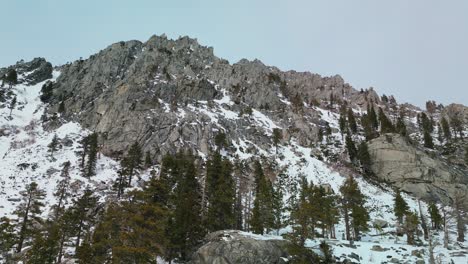 Aerial-view-of-Desolation-Wilderness-large-rock-walls-and-mountains,-Lake-Tahoe,-California