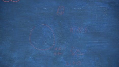 animation of mathematical equations in red over blue background