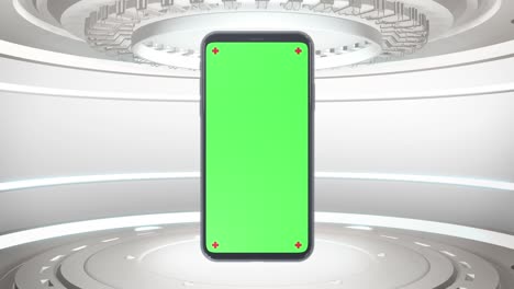teléfono móvil pantalla verde encendiendo fondo de tecnología de ciencia ficción