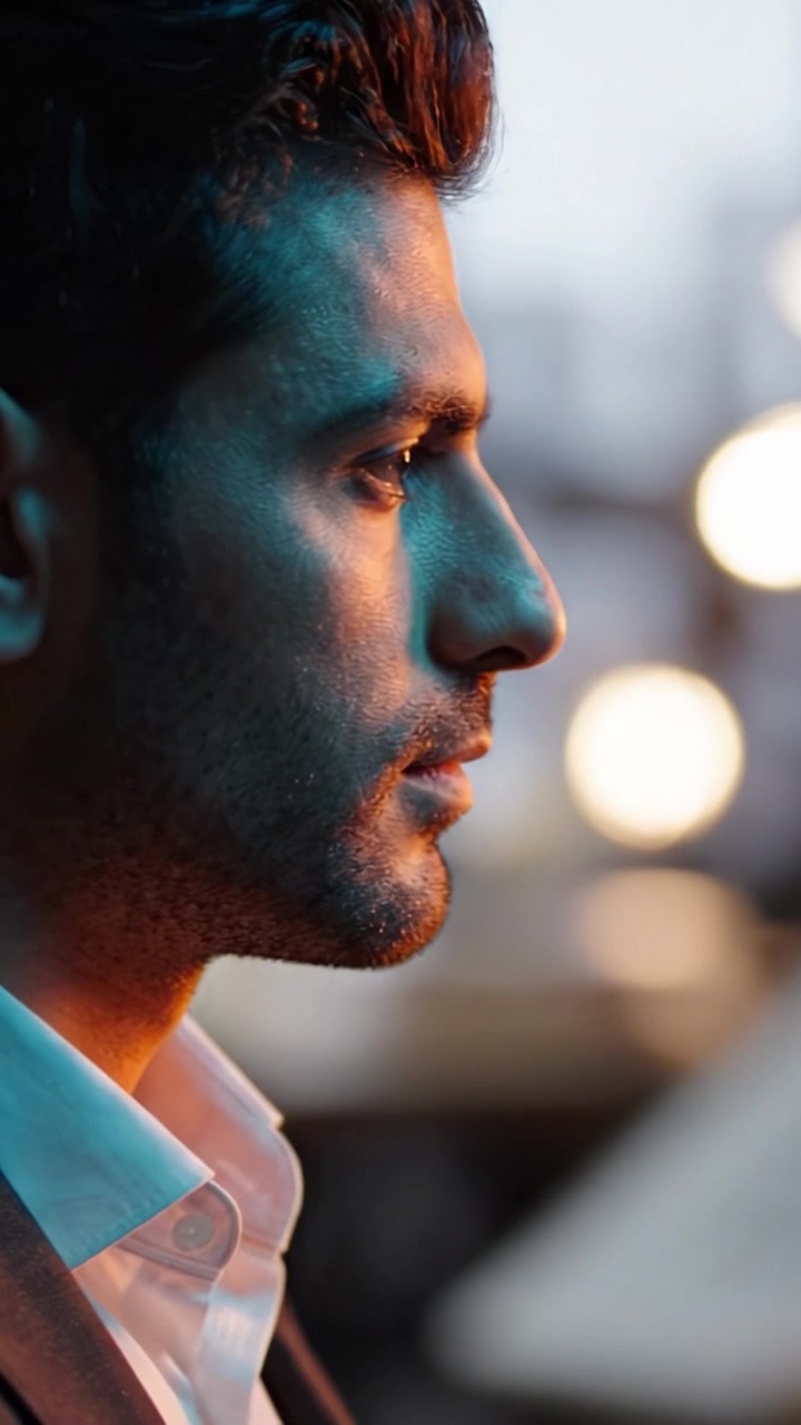 A Profound Moment Captured: The Transformation of Thought in Profile, Showcasing Subtle Emotions and Lighting in an Introspective Scene of Contemplation