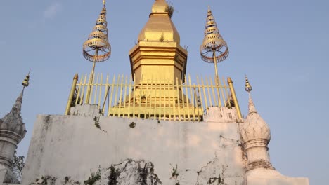 golden-pagodas-on-phousi-hill-in-Luang-Prabang,-Laos-traveling-Southeast-Asia