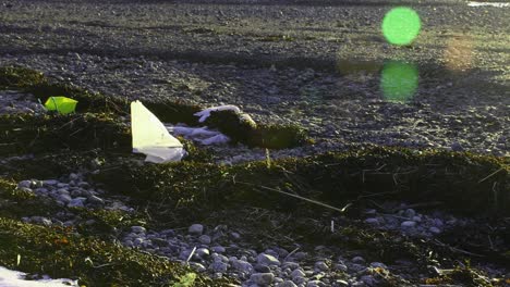 basura plástica en la playa del mar ártico