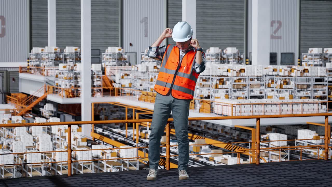 창고 노동자 가 재고 를 점검 하고 있다