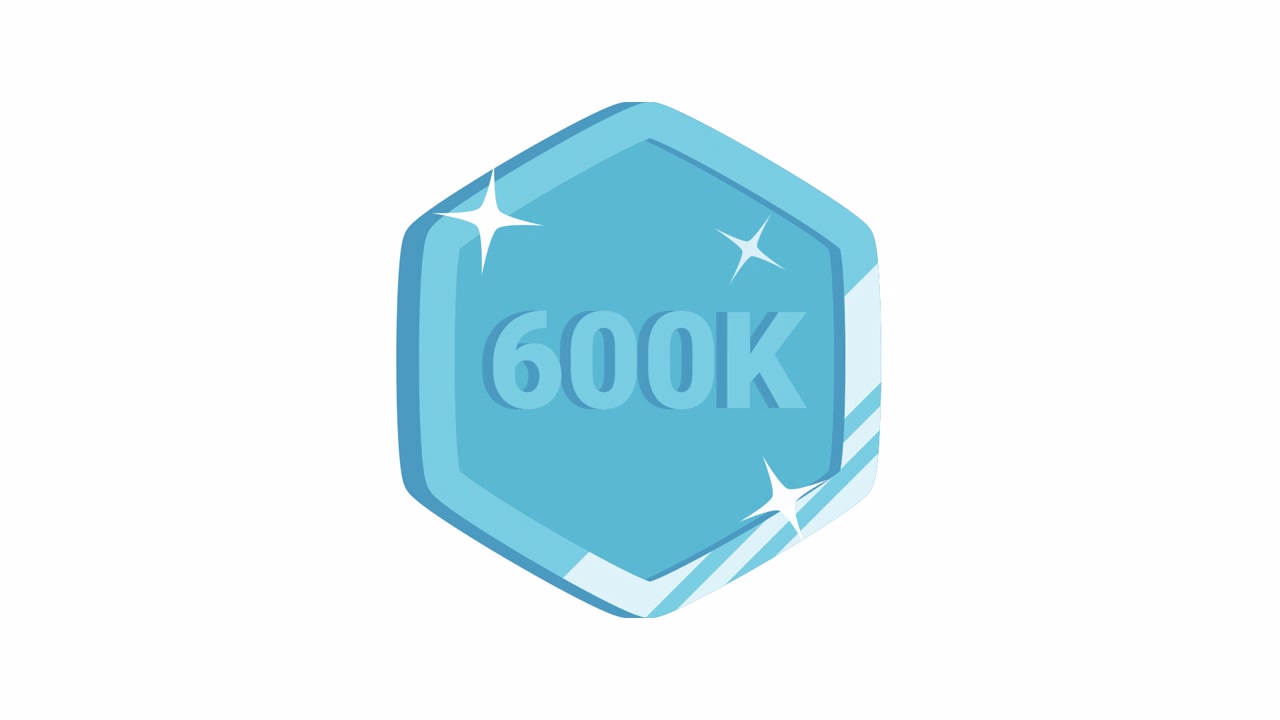 Emblema Hexagonal Azul com Texto 600 Mil e Animação Cintilante