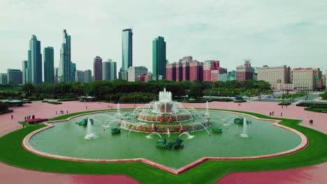 Horizonte-De-Chicago-Con-Fuente-Conmemorativa-De-Buckingham