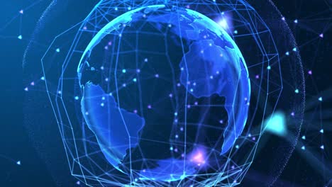 Rotating globe with shining continents 4k 3d loop animation with alpha technology network data
