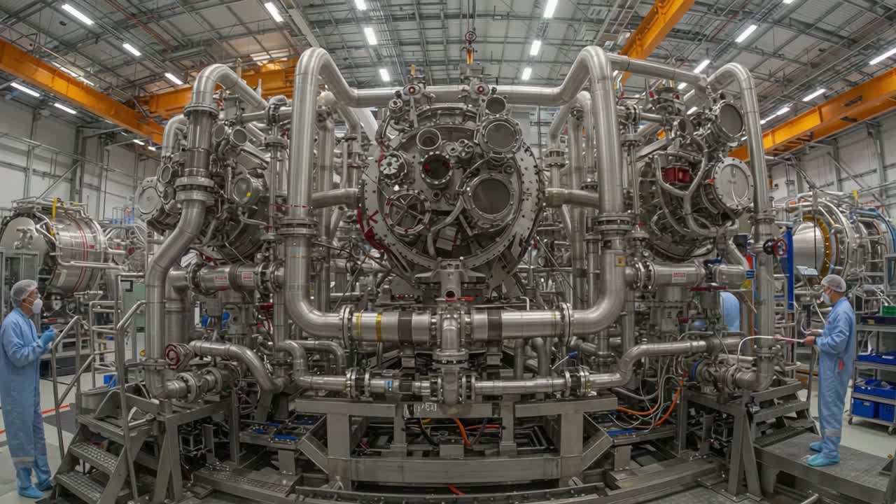 Complex Industrial Machinery Operating in a High-Tech Manufacturing Facility with Engineers Observing and Ensuring Efficient Processes and Equipment Functionality