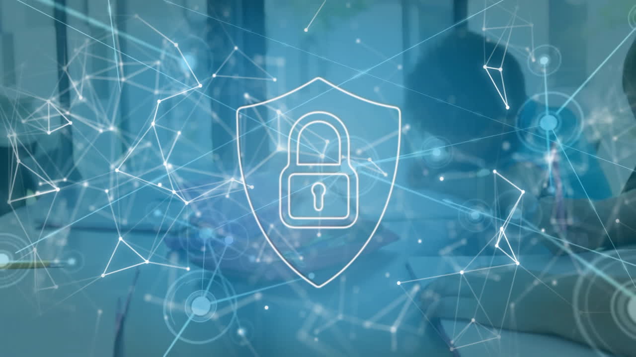 animación de formas y cerraduras sobre diversos escolares que aprenden en el aula