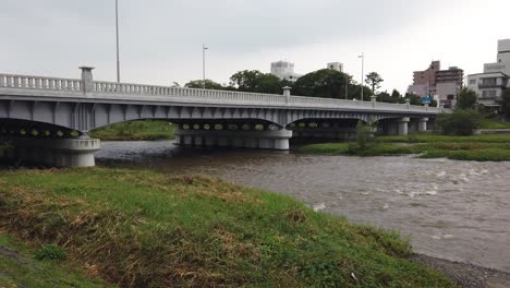 panoramic hand held shot of kamo river park in kyoto city japan during summer, urban scenery