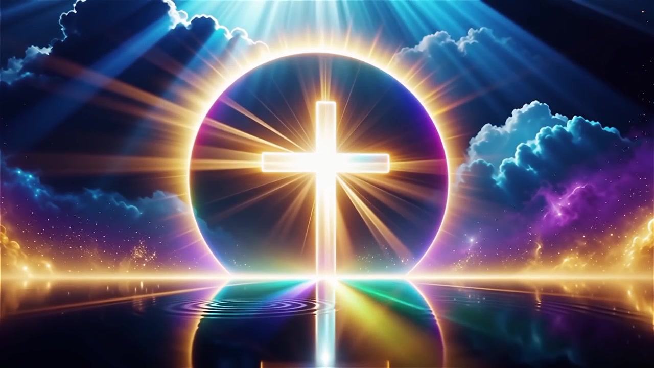 Cruz Cristiana con Luz Celestial, Fondo para Adoración.